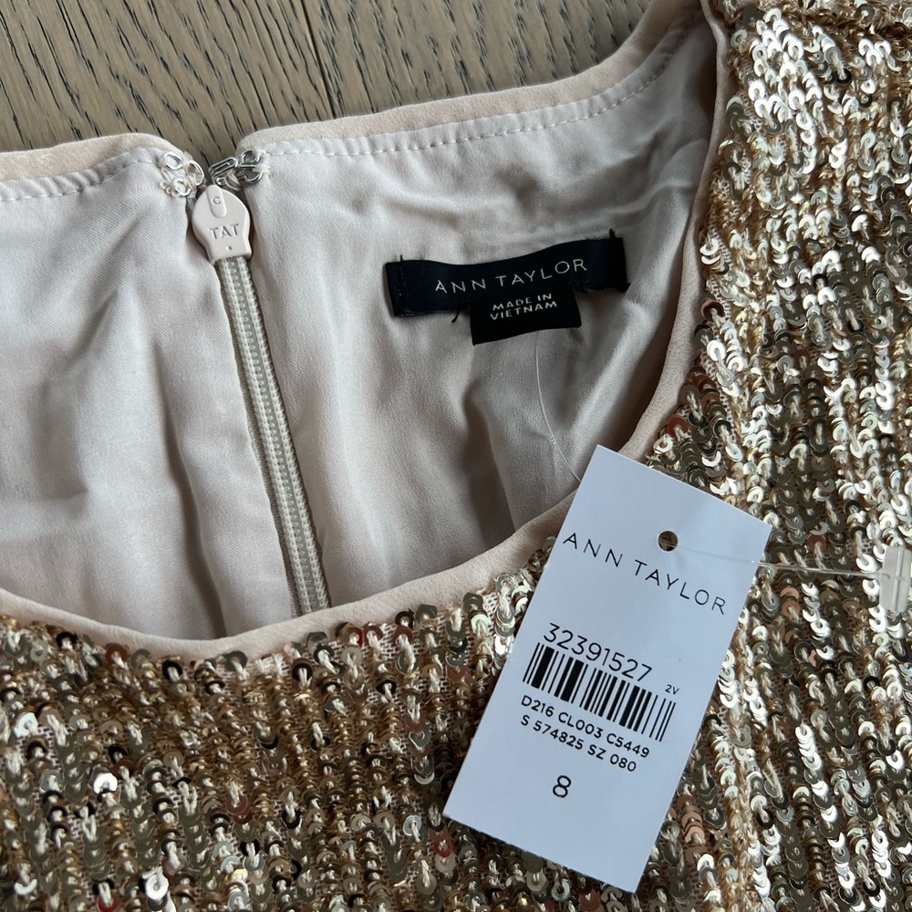 Ann Taylor Gold Sequin Long-Sleeve Midi Dress - Picture 4 of 5